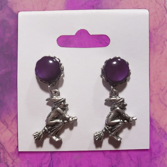 Silver Witch Earrings with Purple Accents - Picture 1 of 1